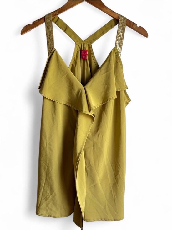 Elle Tops - Elle Chartreuse Fairy Satin Tank with Sequin Straps